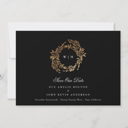 Save The Date Monogramme traditionnel Noir Crest Mariage classiq (Devant)