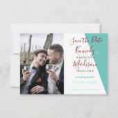 Save The Date Monogramme turquoise 💍 Élégance géométrique moder (Devant)