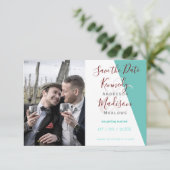 Save The Date Monogramme turquoise 💍 Élégance géométrique moder (Debout devant)