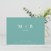 Save The Date Monogramme Turquoise Simple Contemporain (Debout devant)