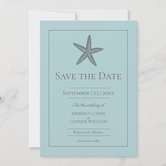 Save The Date Monogramme turquoise Starfish (Devant)