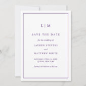 Save The Date Monogramme violet simple Mariage élégant (Devant)