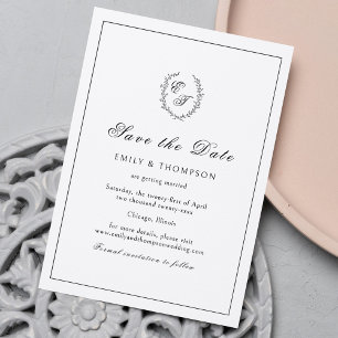 Save The Date Monogramme Wreath Mariage élégant