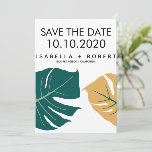 Save The Date Monstera jaune | Mariage Enregistrer la date (Debout devant)