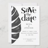 Save The Date Monstera Tropical floral noir et blanc mariage S (Devant)