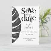 Save The Date Monstera Tropical floral noir et blanc mariage S (Debout devant)