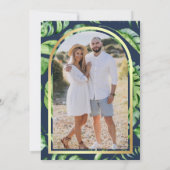 Save The Date Monstera Tropical Palm Photo Mariage bleu marine (Dos)