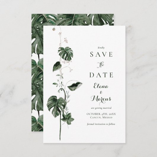 Save The Date Monstera tropicale Palm Botaniques (Devant / Derrière)