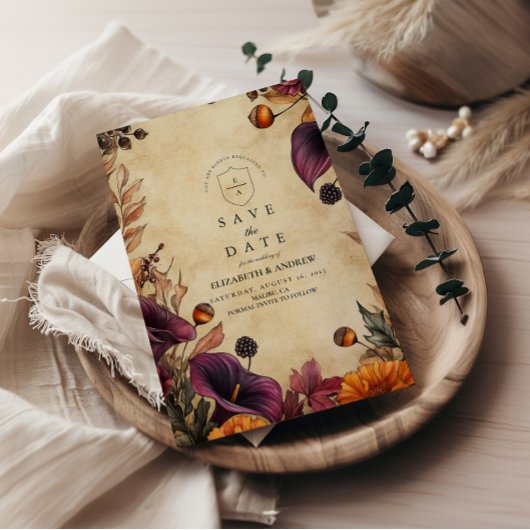 Save The Date Moody Autumn Floral Mariage