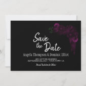 Save The Date Moody Black avec mariage rose floral Enregistrer l (Devant)