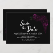 Save The Date Moody Black avec mariage rose floral Enregistrer l (Devant / Derrière)
