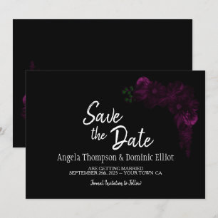 Save The Date Moody Black avec mariage rose floral Enregistrer l