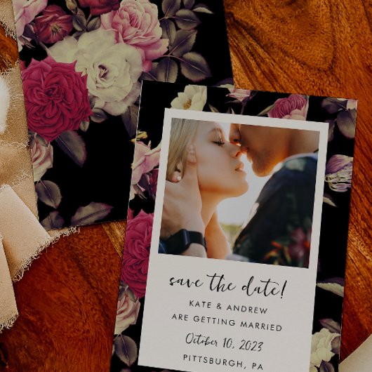 Save The Date Moody Black Floral Mariage Photo Enregistrer la da