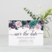 Save The Date Moody Boho | Eggplant de fleurs pourpres et Turquo (Debout devant)