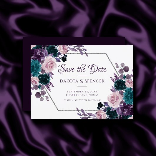 Save The Date Moody Boho | Eggplant Purple Argent Frame Bouquets