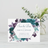 Save The Date Moody Boho | Turquoise cadre de bouquet pourpre tu (Debout devant)