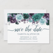 Save The Date Moody Boho | Turquoise et aubergine pourpre Rose G (Devant)