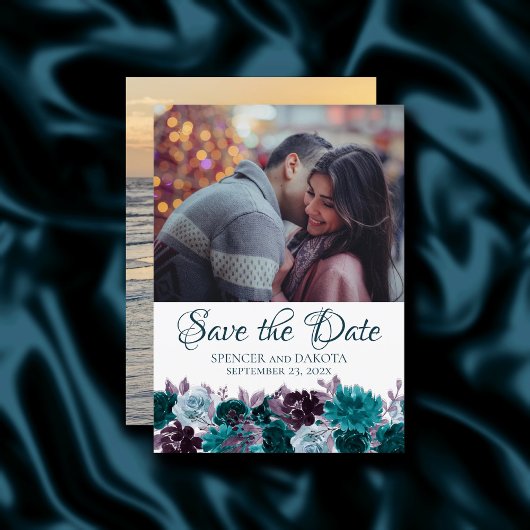 Save The Date Moody Boho | Turquoise Turquoise Purple Floral 2 P