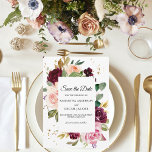 Save The Date Moody Bourgogne Floral | Aquarelle rustique<br><div class="desc">Donnez le ton à votre mariage inoubliable avec cette carte Moody Burgundy Floral Save the Date. Doté de fleurs de prune et d'aquarelles rousses, de feuilles verts et de dorures romantiques, ce design saisit à la fois le charme rustique et l'élégance spectaculaire. Parfait pour les mariages de automne, les fêtes...</div>