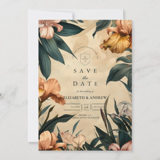 Save The Date Moody Copper Botanical Wedding (Devant)