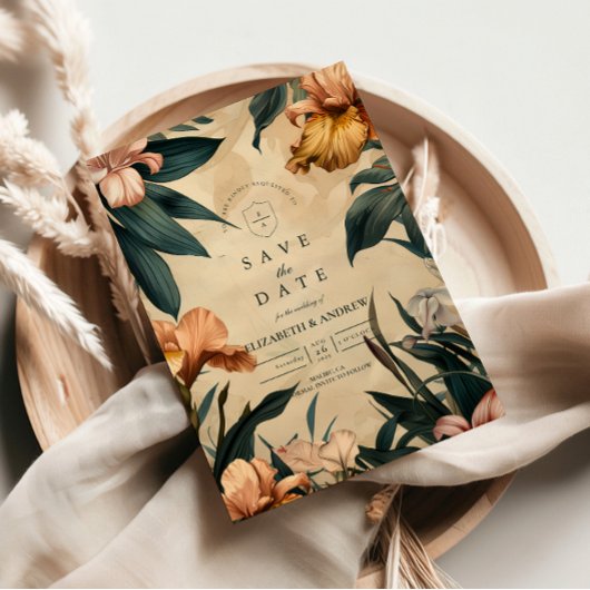 Save The Date Moody Copper Botanical Wedding