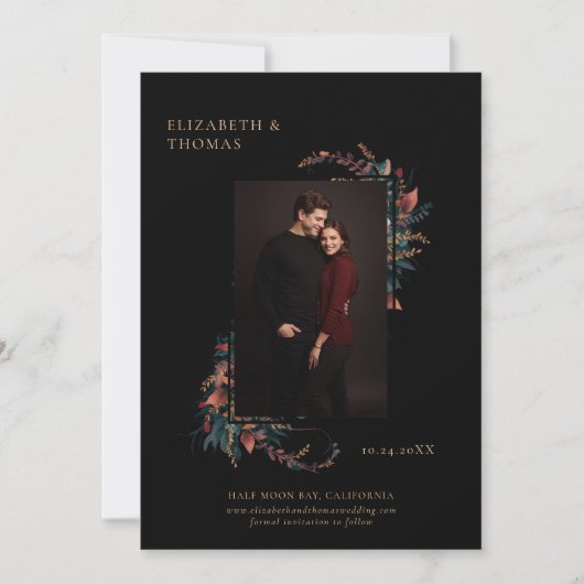 Save The Date Moody Dark Elegant Romantic Fall Mariage photo (Devant)