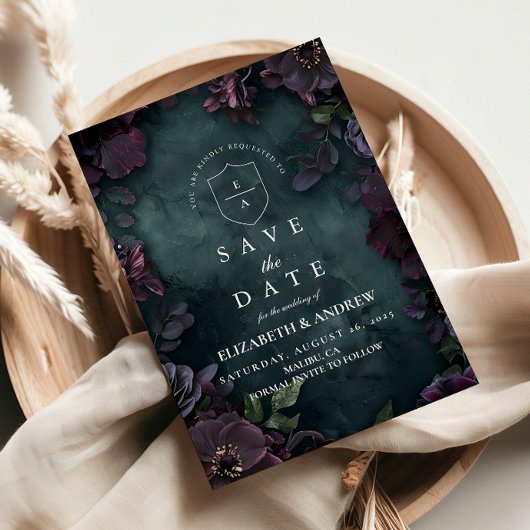 Save The Date Moody Dark Floral Mariage
