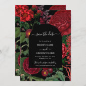 Save The Date Moody Florals Arc Noir Bourgogne Rouge Mariage (Devant / Derrière)