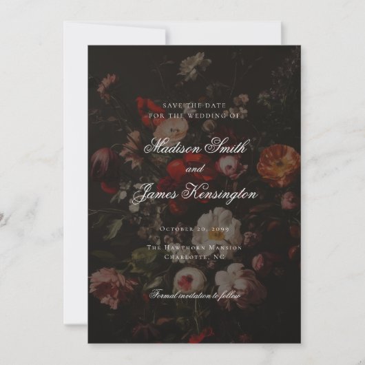 Save The Date Moody foncé automne fleurs d'automne Mariage (Devant)