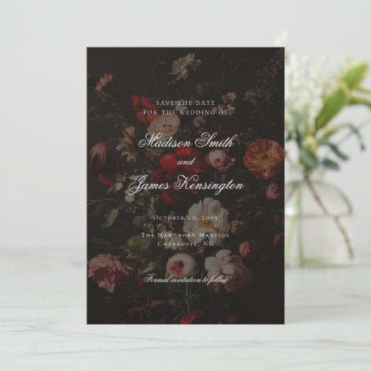 Save The Date Moody foncé automne fleurs d'automne Mariage (Debout devant)