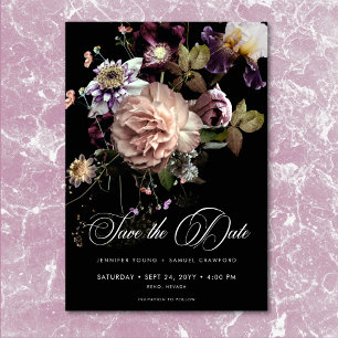 Save The Date Moody foncé Pastel Opulent Floral Mariage noir