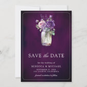 Save The Date Moody foncé violet Floral Mason Jar Mariage (Devant)