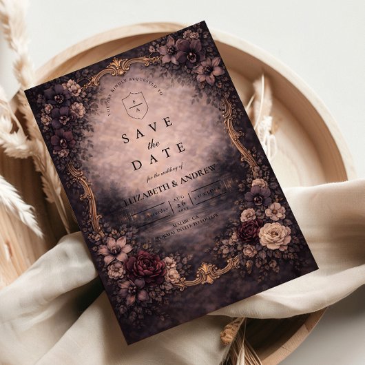 Save The Date Moody Gold Baroque Wedding