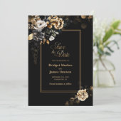 Save The Date Moody Gold Floral Mariage noir (Debout devant)