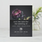 Save The Date Moody Gothic violet foncé Mariage de pivoine noire (Debout devant)