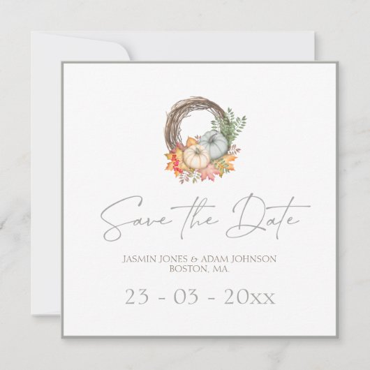 Save The Date Moody Grey Rustic Mariage de automne Enregistrer L (Devant)