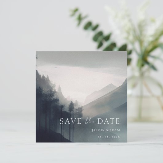Save The Date Moody Mountain Dark esthétique Mariage bois (Debout devant)