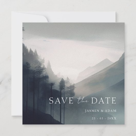 Save The Date Moody Mountain Dark esthétique Mariage bois (Devant)