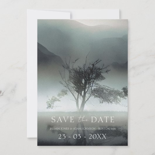 Save The Date Moody Mountain Dark esthétique Mariage bois (Devant)