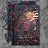 Save The Date Moody Noir Gothique Moon & Red Roses Mariage