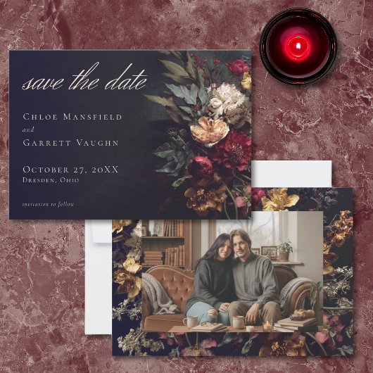 Save The Date Moody Romantic Dark Floral Gothic Photo Wedding