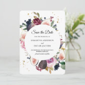 Save The Date Moody & Rustic Bourgogne Cadre Floral & Berry (Debout devant)