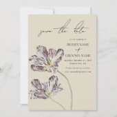 Save The Date Moody Watercolor Purple Tulips Mariage (Devant)