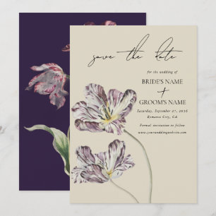 Save The Date Moody Watercolor Purple Tulips Mariage