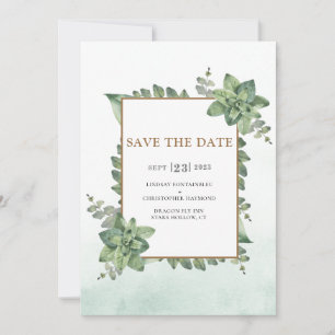 Save The Date Moss Green Gold Aquarelle Mariage de trame Succule