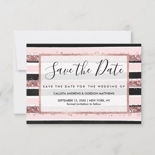 Save The Date Motif à rayures pailletées rose gold et noir fémin (Devant)