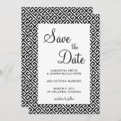 Save The Date Motif de clé grecque diagonale noire et blanche (Devant / Derrière)