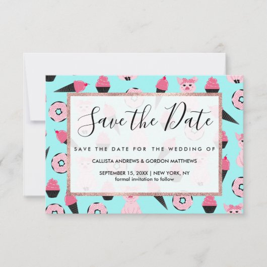 Save The Date Motif de cône de crème glacée à la menthe rose (Devant)