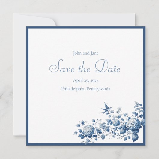 Save The Date Motif de la chinoiserie bleu et blanc (Devant)