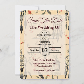 Save The Date Motif de mariage fleur sauvage plume bohème éthéré